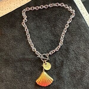 Twisted Silver, Gold and Silver Shell Pendant Necklace
